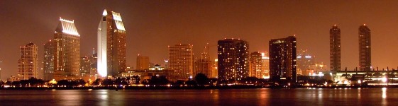 san diego downtown view from coronado ferry landing at night